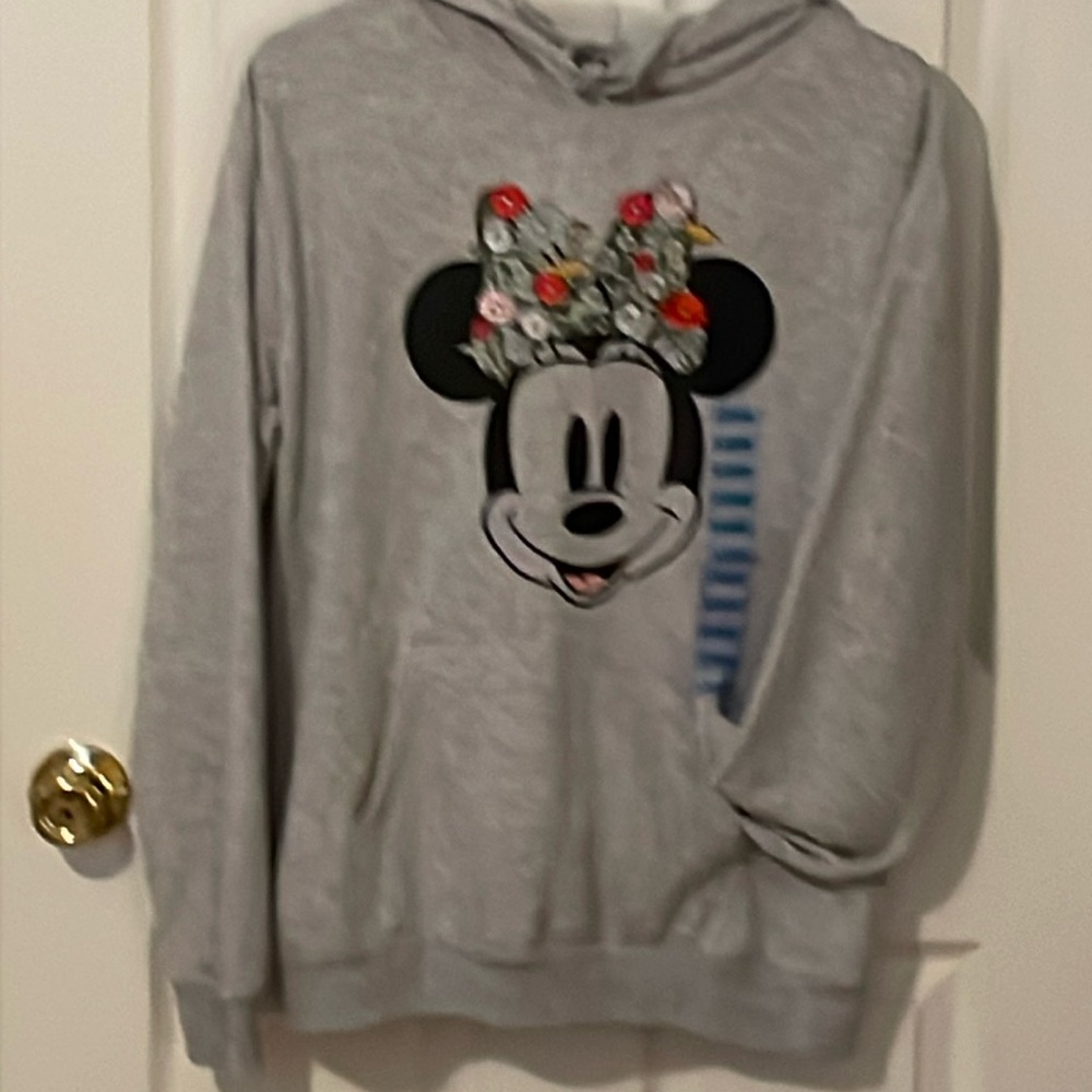Grey Minnie Mouse hoodie~NEW floral top size large